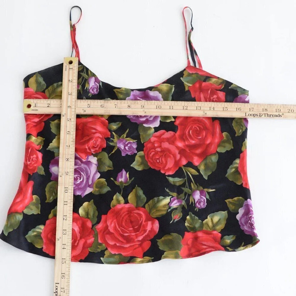 Vintage 90'S Victoria's Secret Black  & Red Floral 100% Silk Cami Tank Top S - Picture 5 of 12